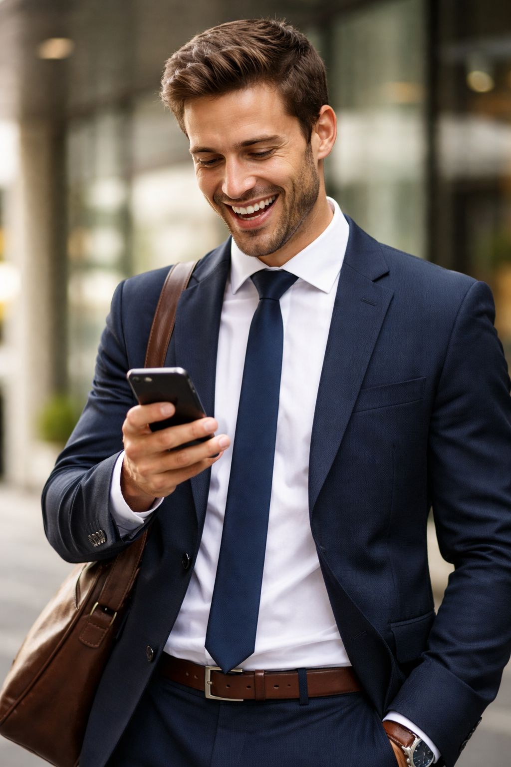 Businessman Smiling While Typing on Smartphone-1